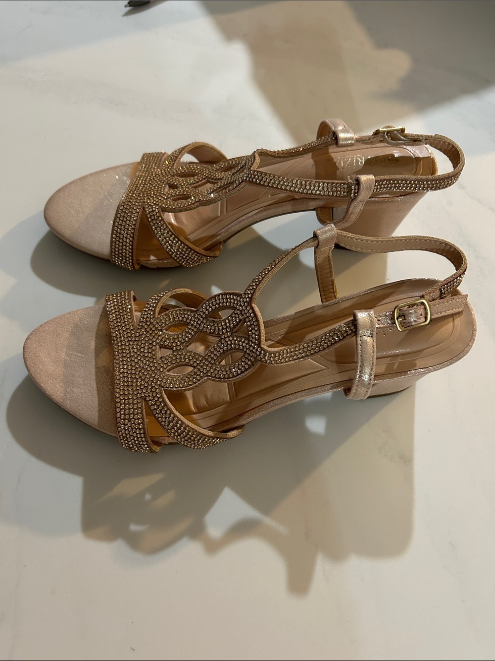 Dressy Rhinestone Slingback Heels in Rose Gold